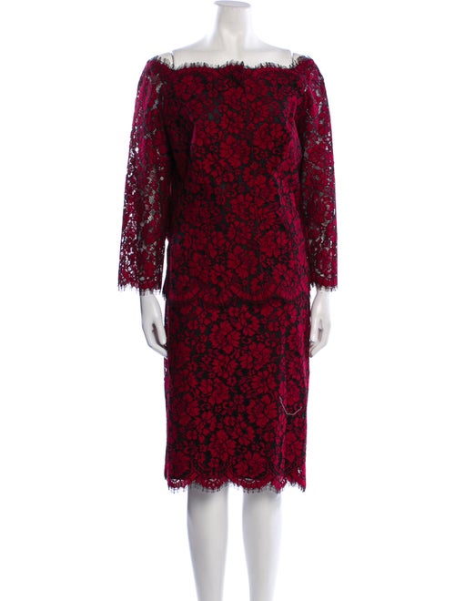 Luisa Spagnoli Lace Pattern Eyelet Trim Skirt Suit