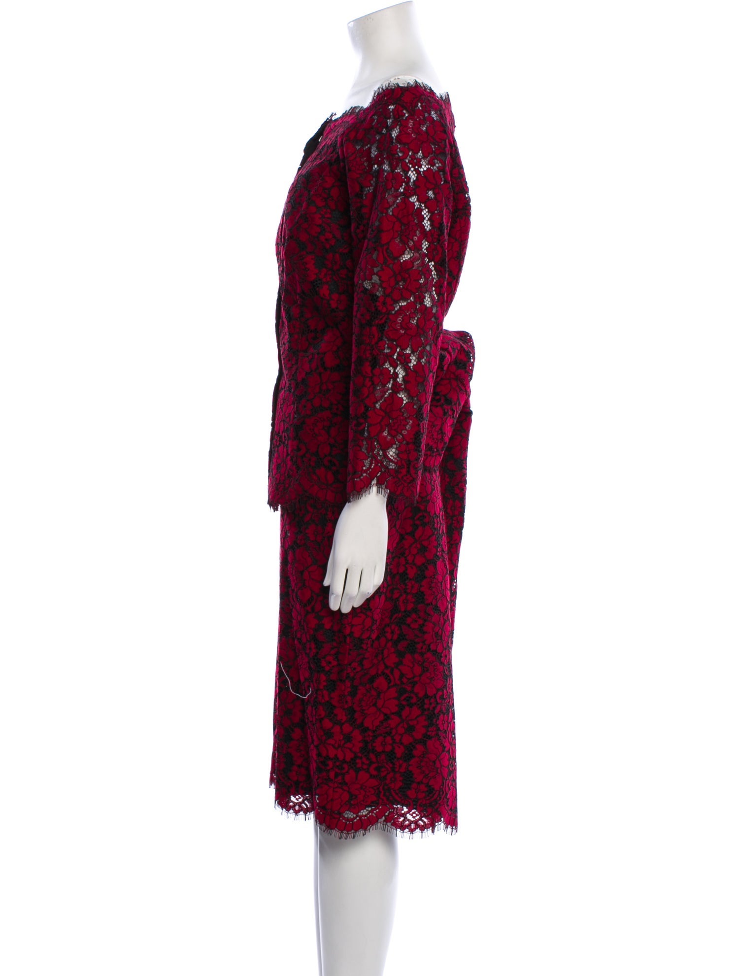 Luisa Spagnoli Lace Pattern Eyelet Trim Skirt Suit