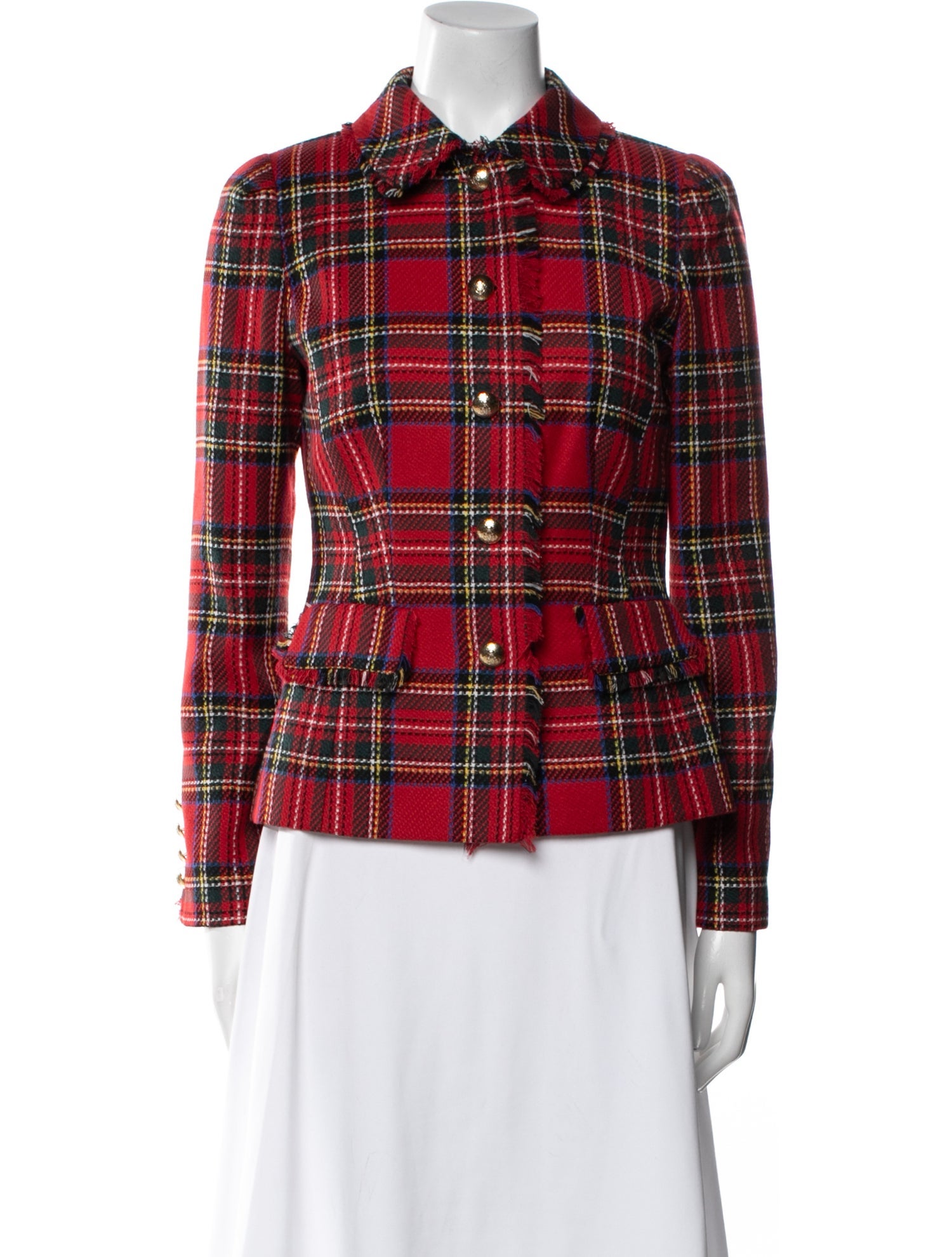 Luisa Spagnoli Virgin Wool Plaid Print Evening Jacket