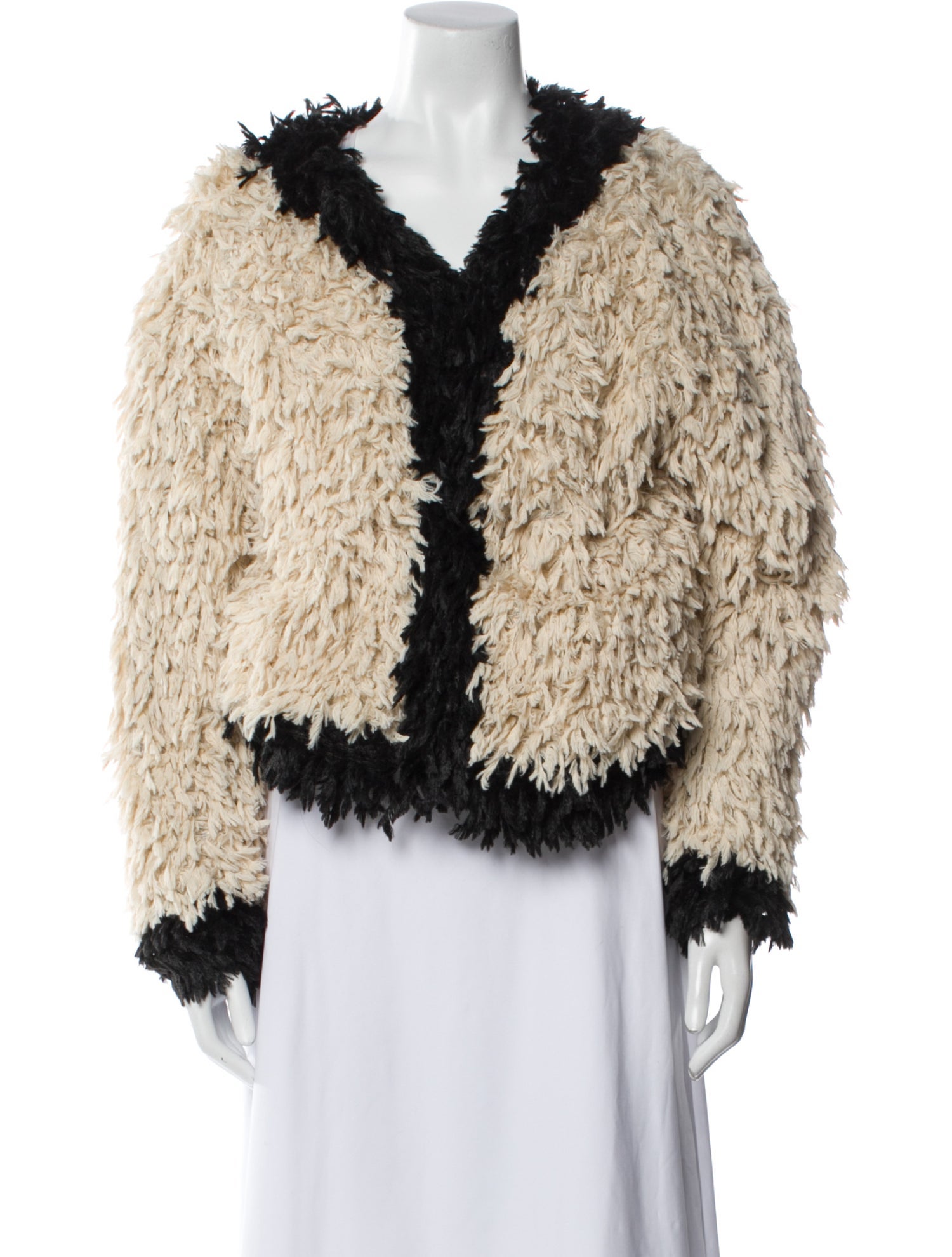 Le Superbe Colorblock Pattern Faux Fur Jacket