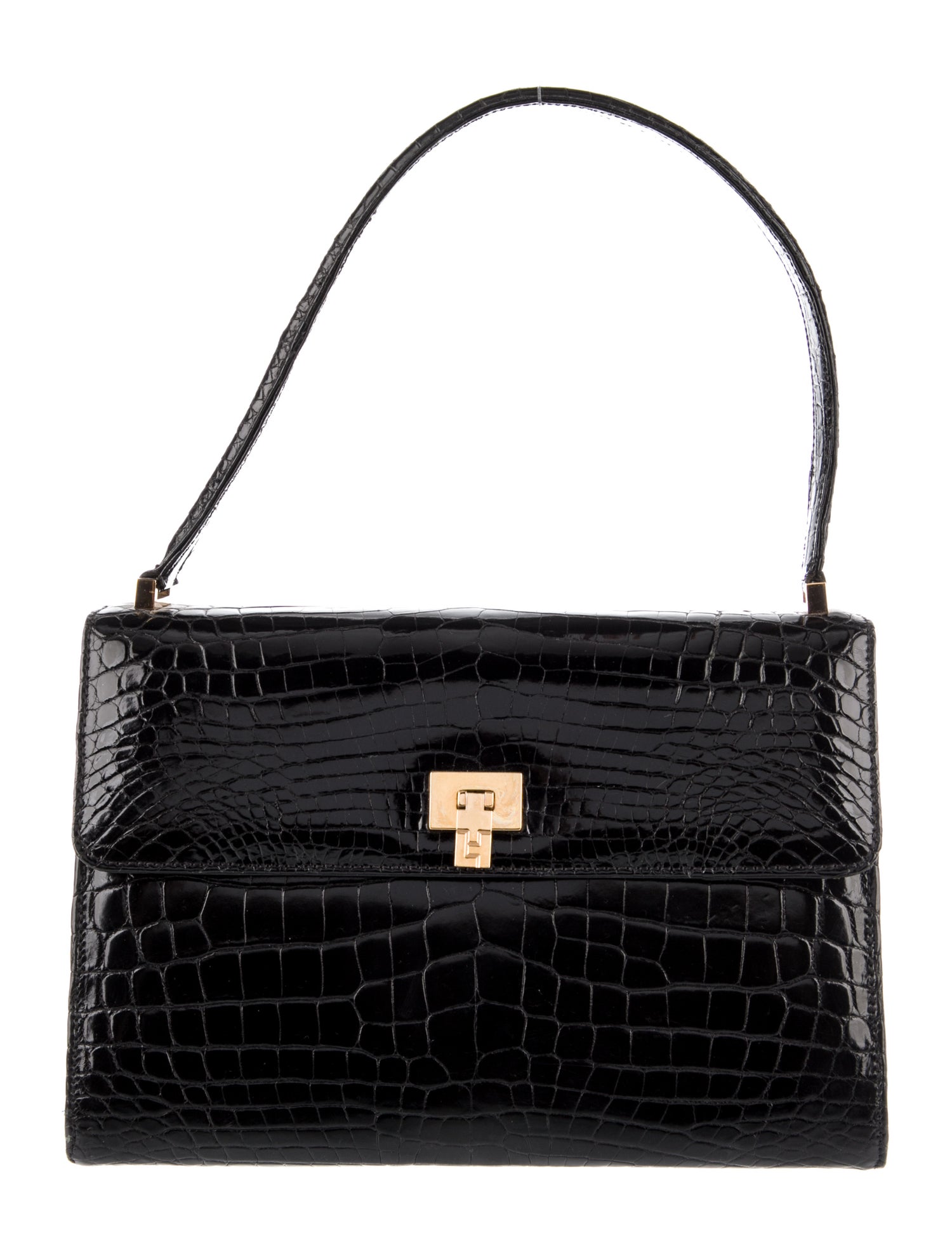 Lambertson Truex Crocodile Handle Bag - Black Shoulder Bags