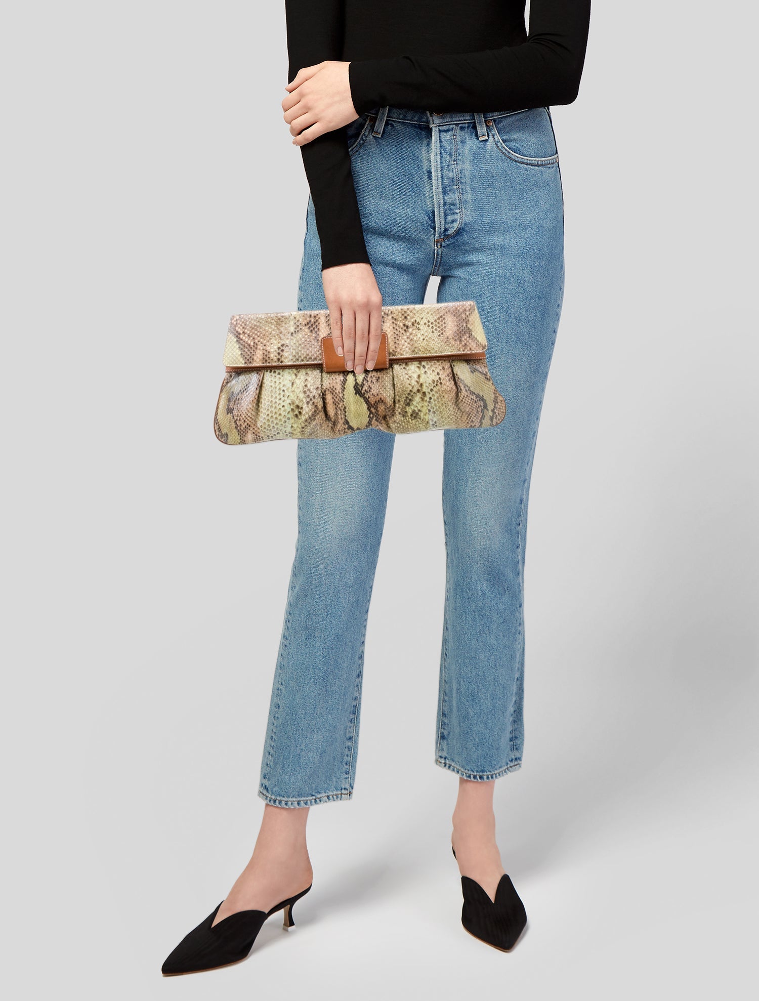 Lambertson Truex Leather Trim Python Clutch