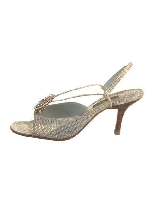 Lambertson Truex Embossed Leather Animal Print Slingback Sandals