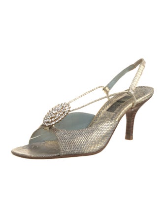 Lambertson Truex Embossed Leather Animal Print Slingback Sandals