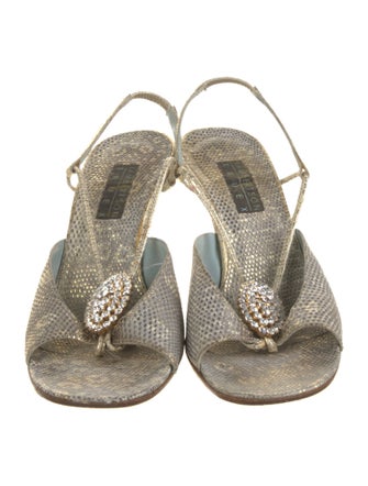 Lambertson Truex Embossed Leather Animal Print Slingback Sandals