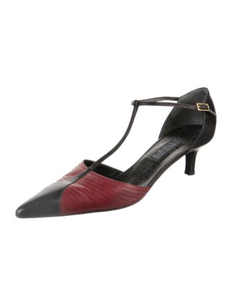 Lambertson Truex Leather Colorblock Pattern T-Strap Pumps