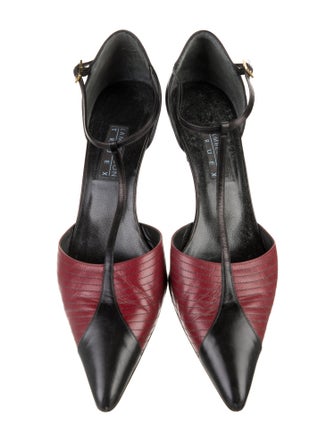 Lambertson Truex Leather Colorblock Pattern T-Strap Pumps
