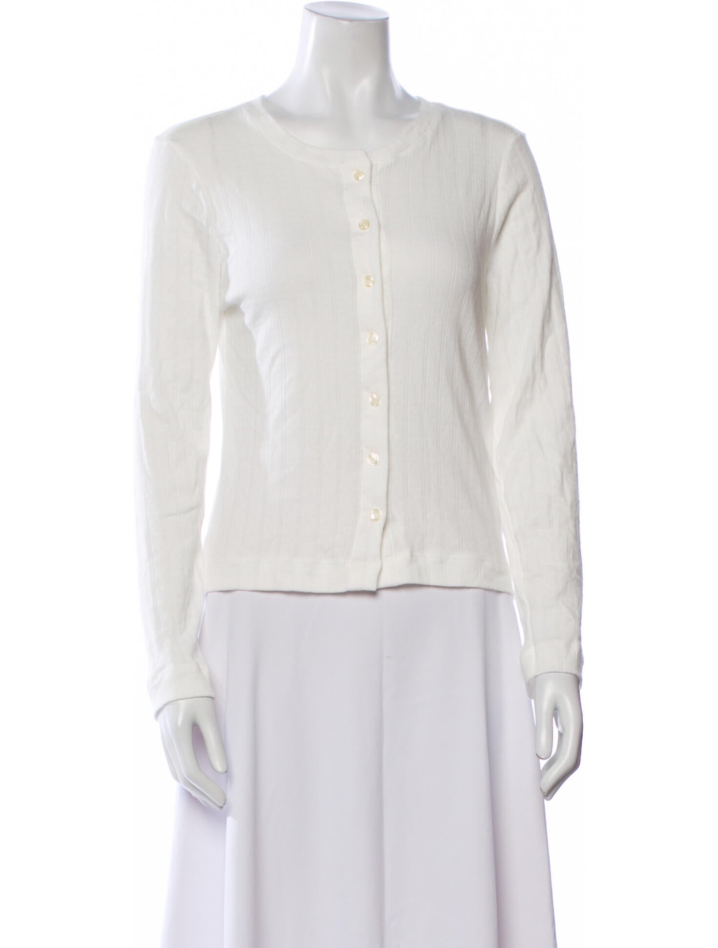 Leset Crew Neck Long Sleeve Button-Up Top