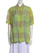 Leset Linen Plaid Print Button-Up Top