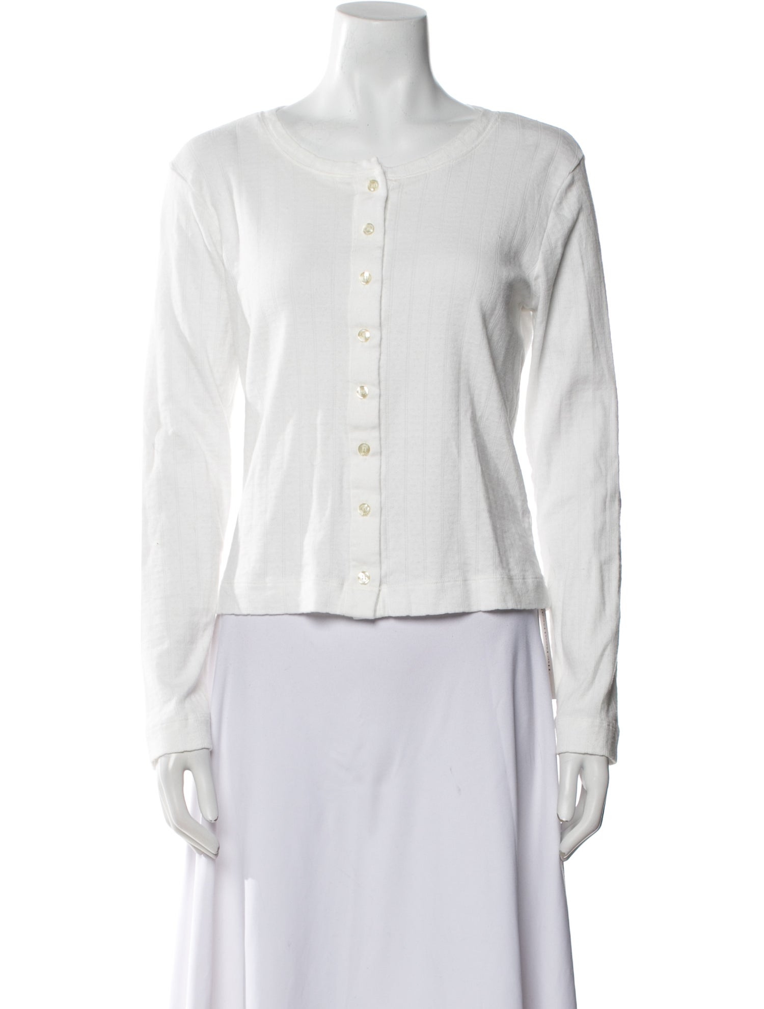 Leset Scoop Neck Long Sleeve Button-Up Top