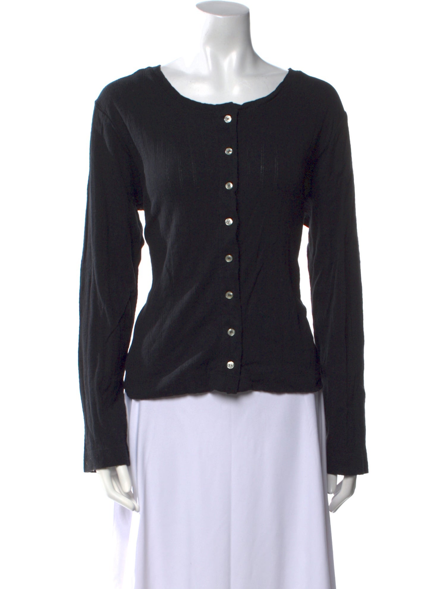 Leset Scoop Neck Long Sleeve Button-Up Top