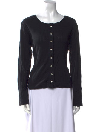 Leset Scoop Neck Long Sleeve Button-Up Top