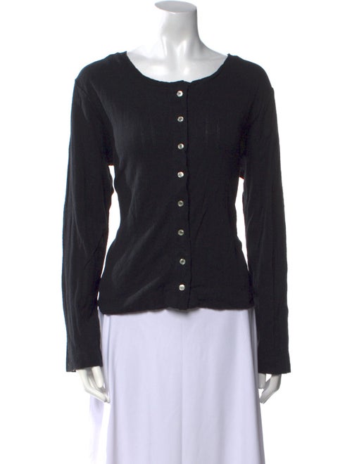 Leset Scoop Neck Long Sleeve Button-Up Top