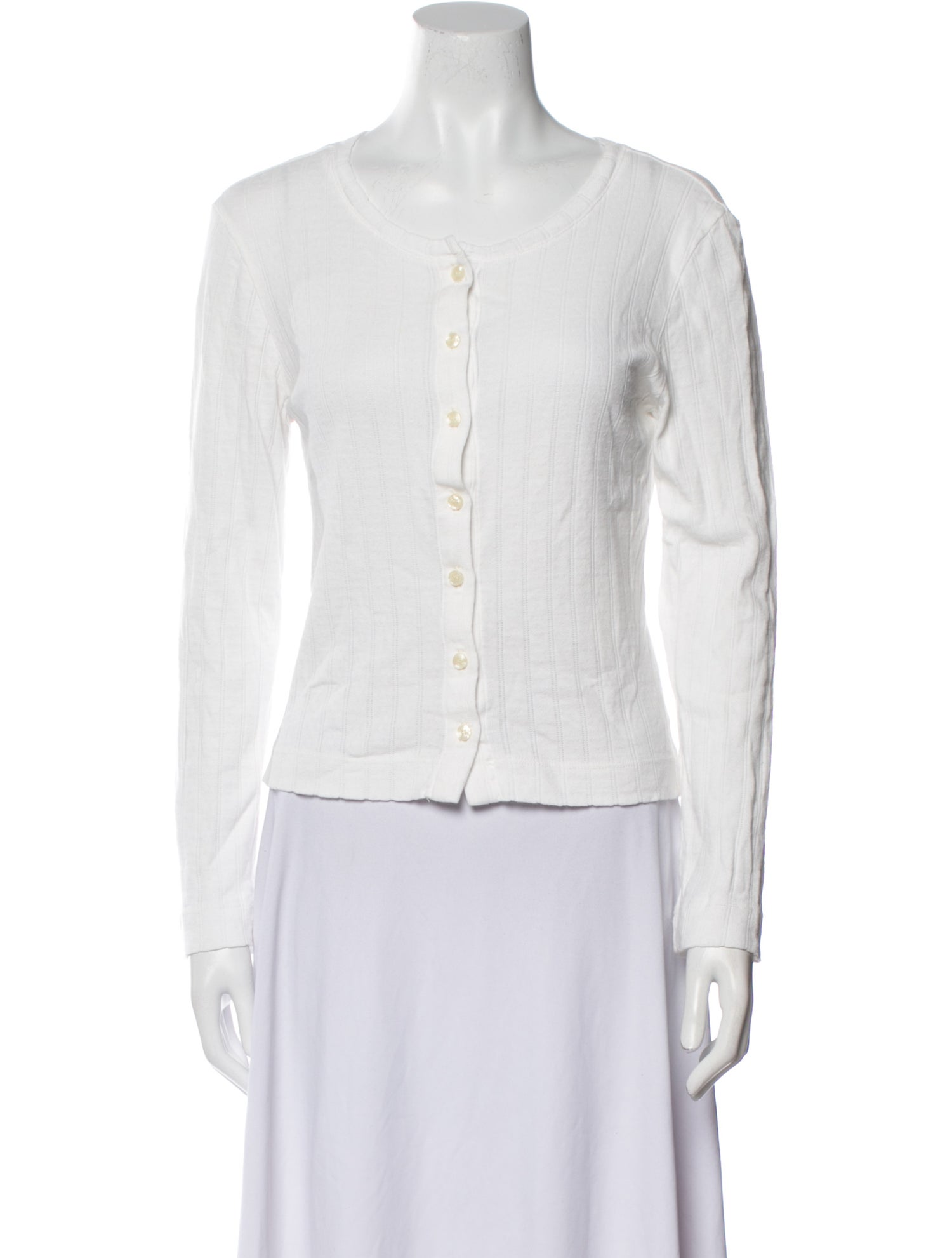 Leset Scoop Neck Long Sleeve Button-Up Top