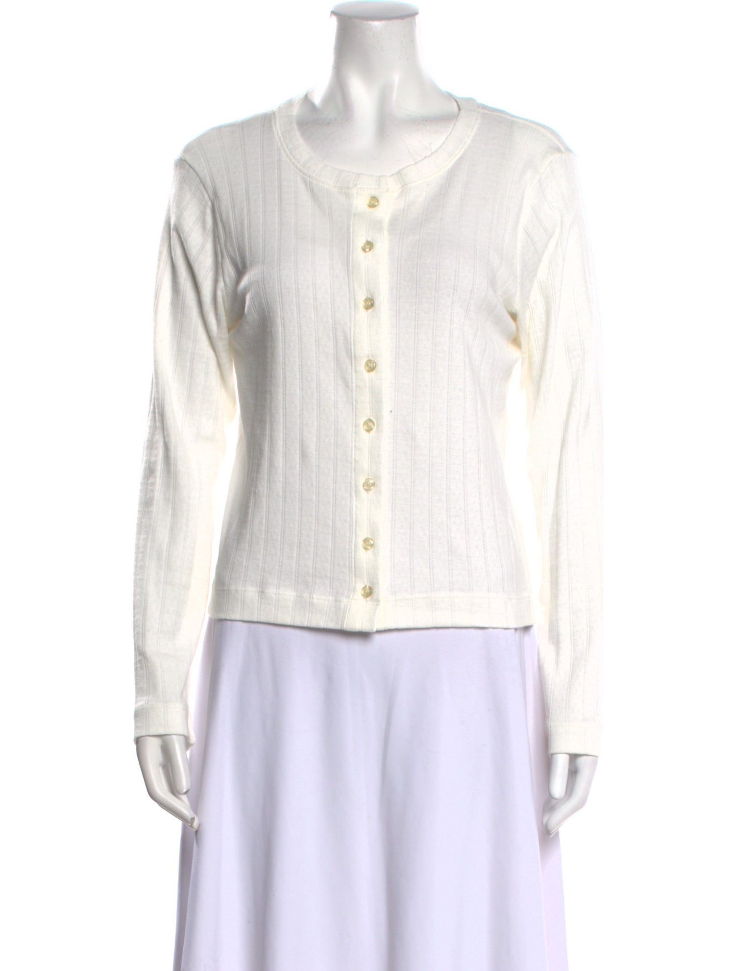 Leset Crew Neck Long Sleeve Button-Up Top