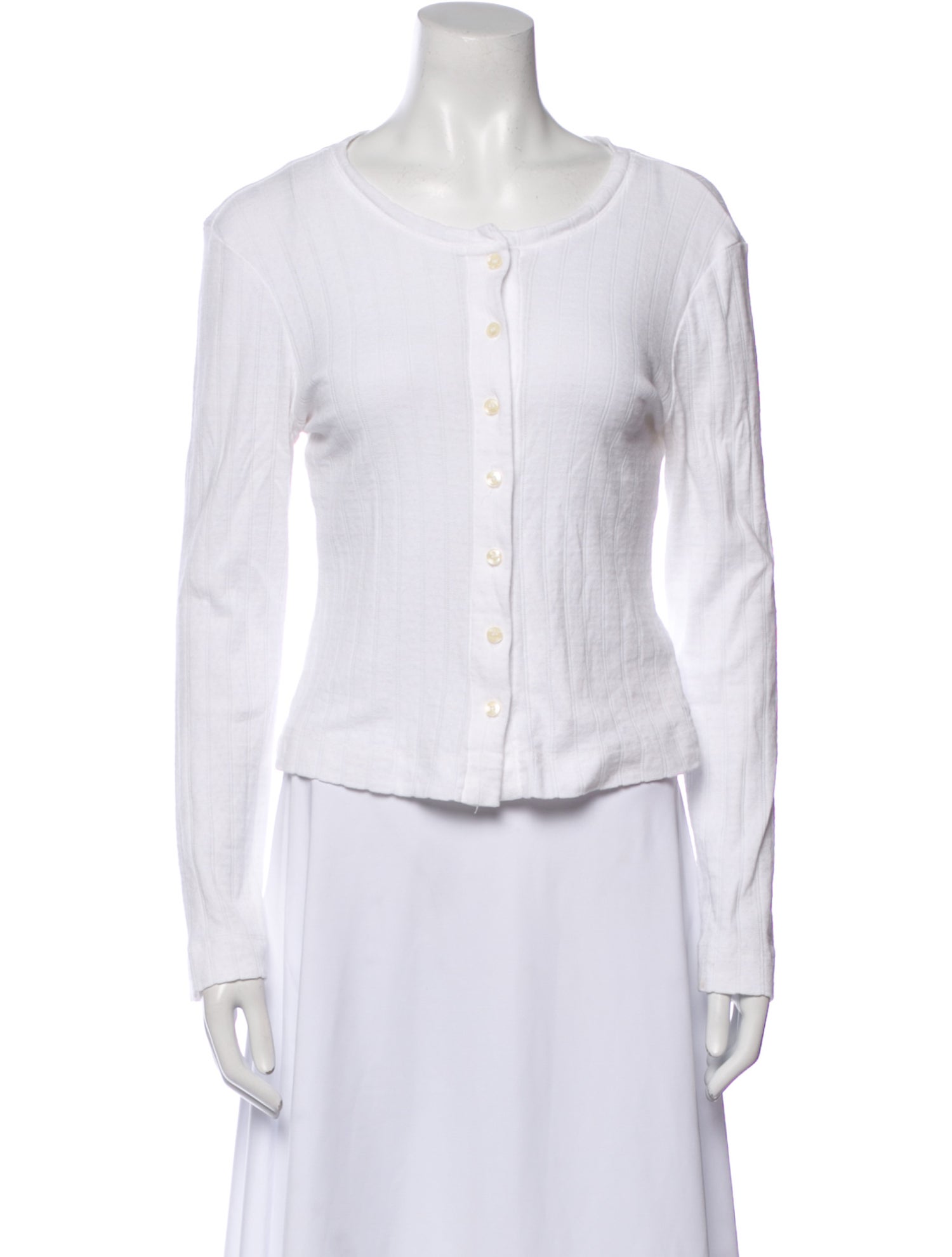 Leset Scoop Neck Long Sleeve Button-Up Top