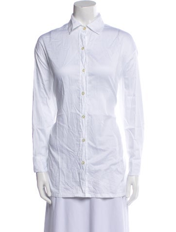 Pre-owned Leset Long Sleeve Button-up Top In White