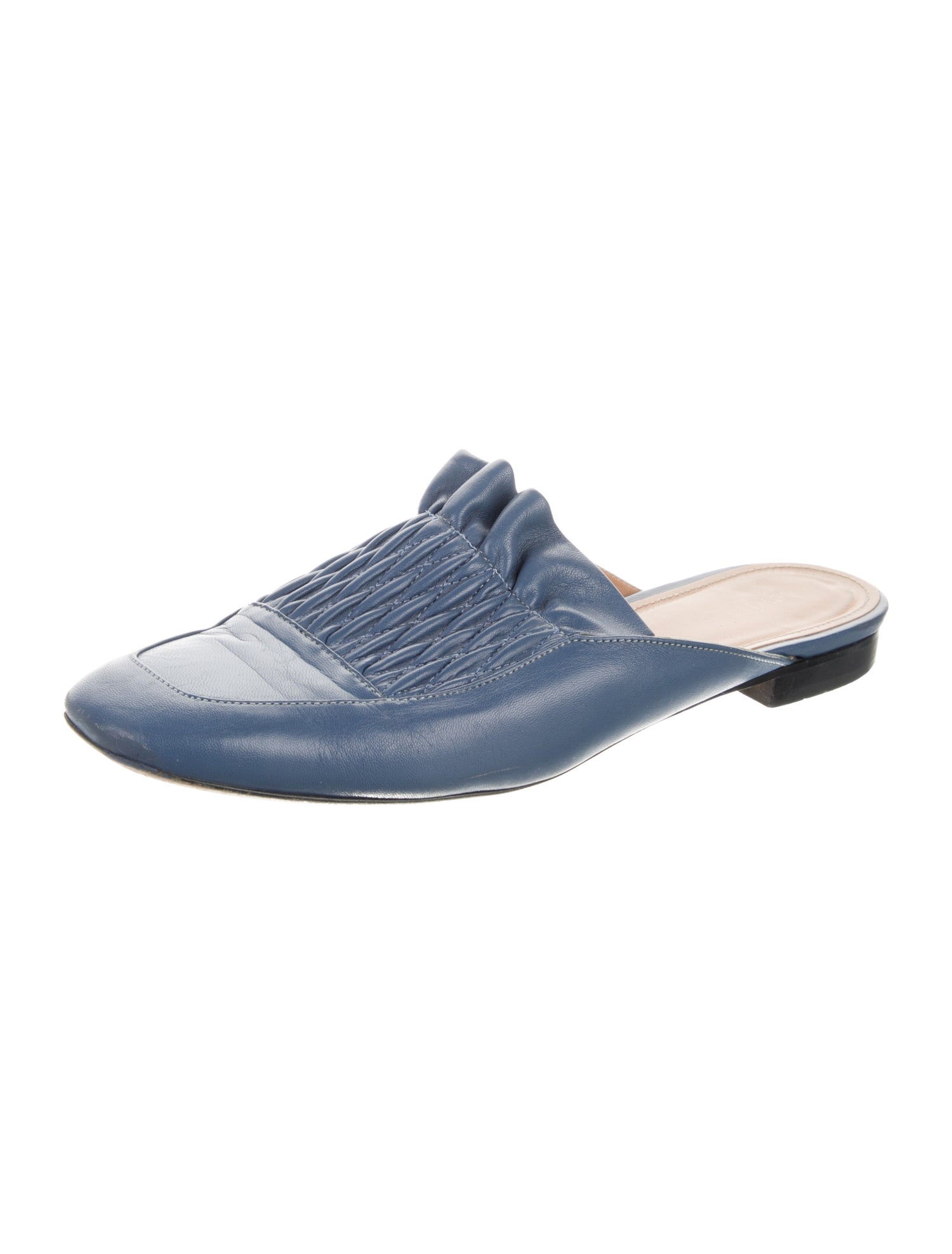 Lewit Leather Ruffle Embellishment Mules