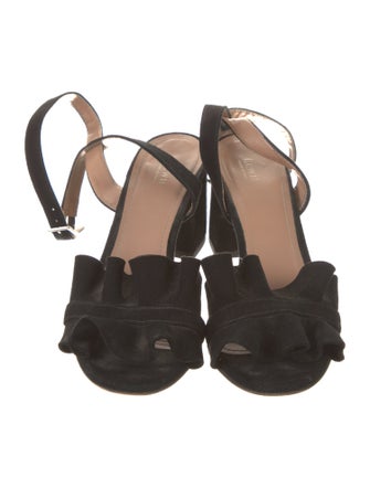 Lewit Suede Ruffle Embellishment Sandals