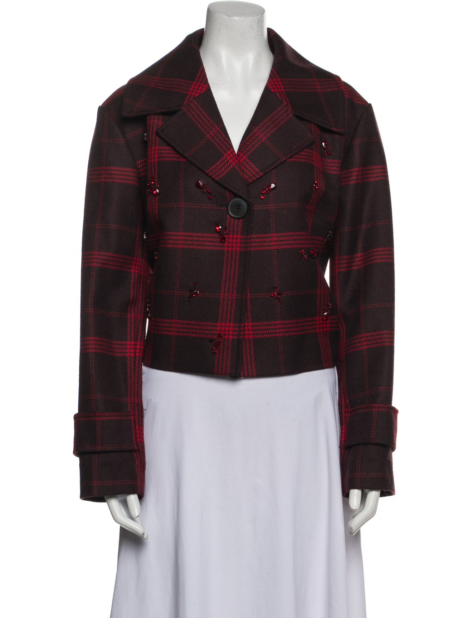 Lewit Wool Plaid Print Biker Jacket