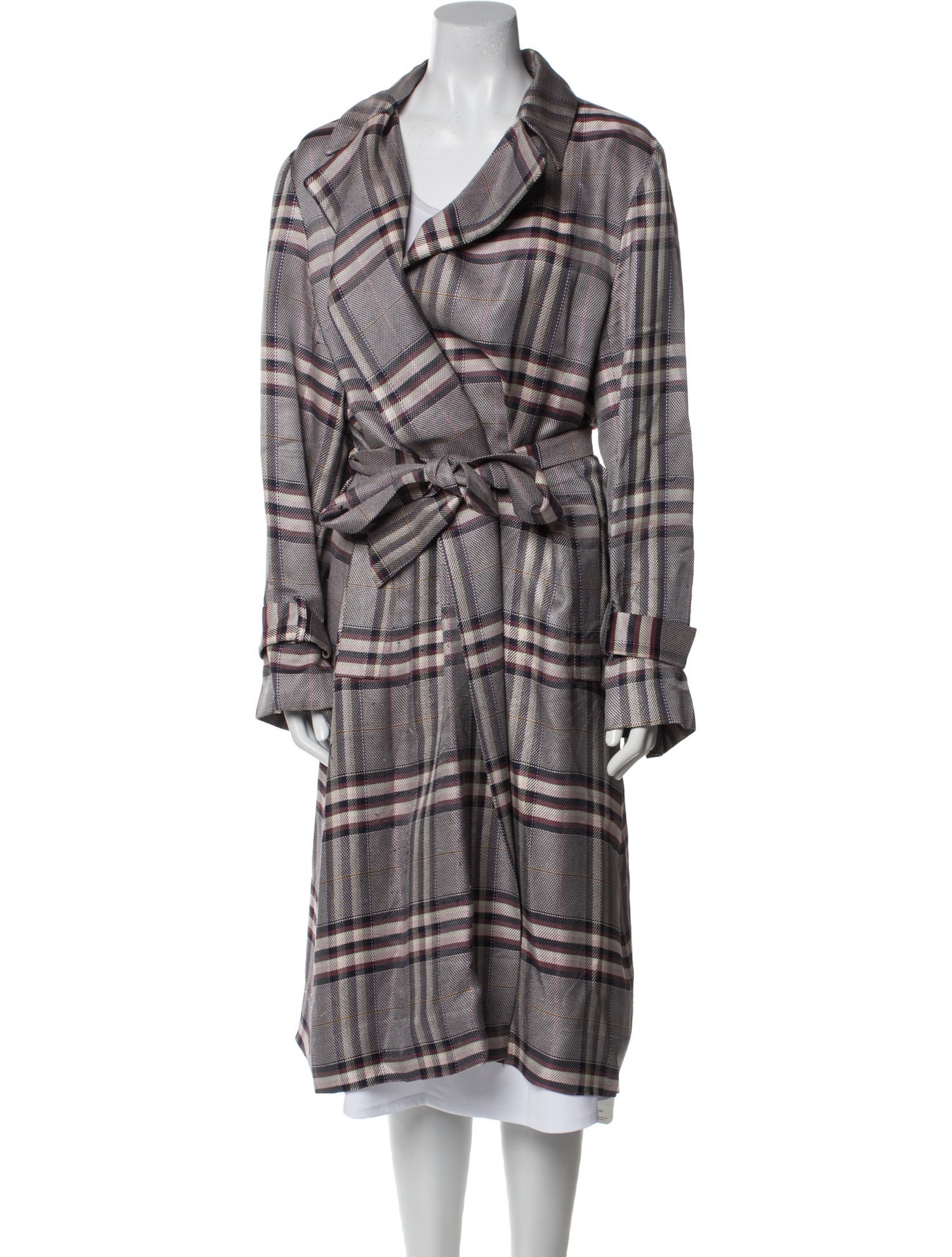 Lewit Plaid Print Trench Coat