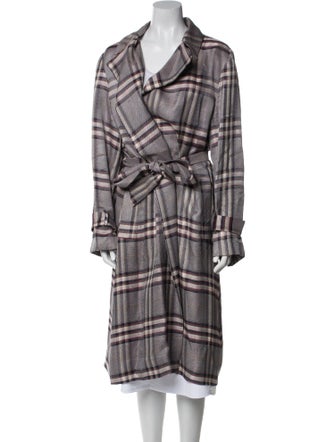 Lewit Plaid Print Trench Coat