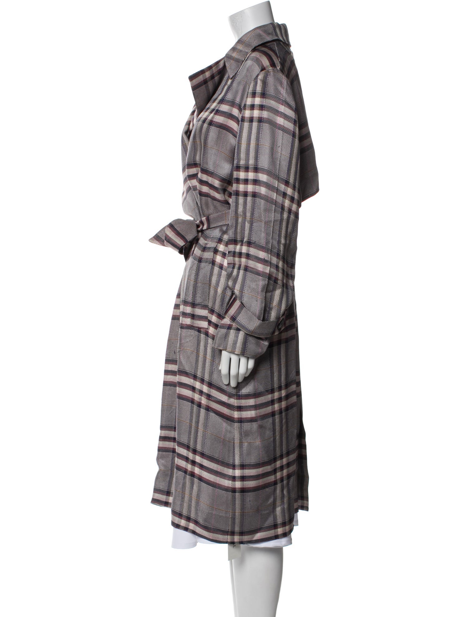 Lewit Plaid Print Trench Coat