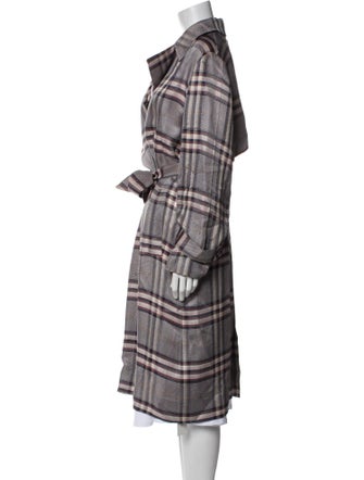 Lewit Plaid Print Trench Coat