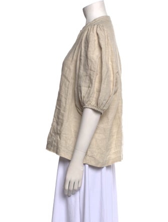 Lanthropy Linen Mock Neck Button-Up Top