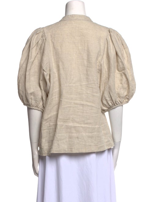 Lanthropy Linen Mock Neck Button-Up Top