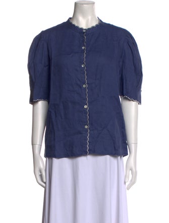 Lanthropy Linen Crew Neck Button-Up Top