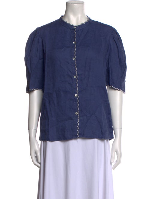 Lanthropy Linen Crew Neck Button-Up Top