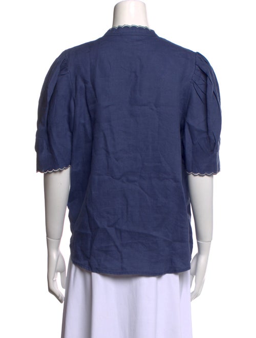 Lanthropy Linen Crew Neck Button-Up Top