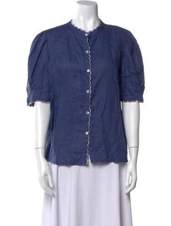 Lanthropy Linen Crew Neck Button-Up Top