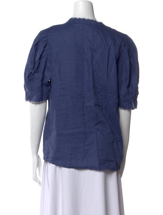 Lanthropy Linen Crew Neck Button-Up Top