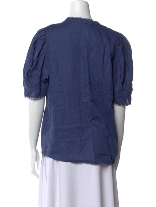 Lanthropy Linen Crew Neck Button-Up Top