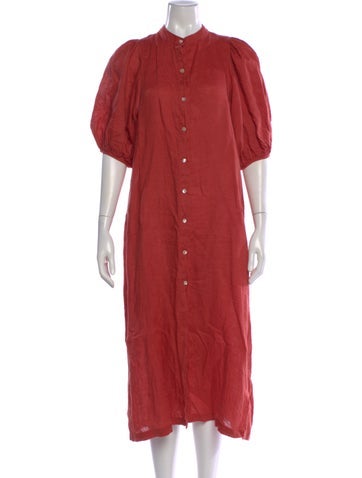 Pre-owned Lanthropy Mock Neck Long Dress In Red