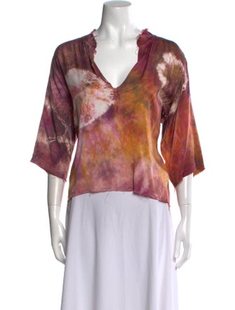 Love Tanjane Tie-Dye Print V-Neck Blouse