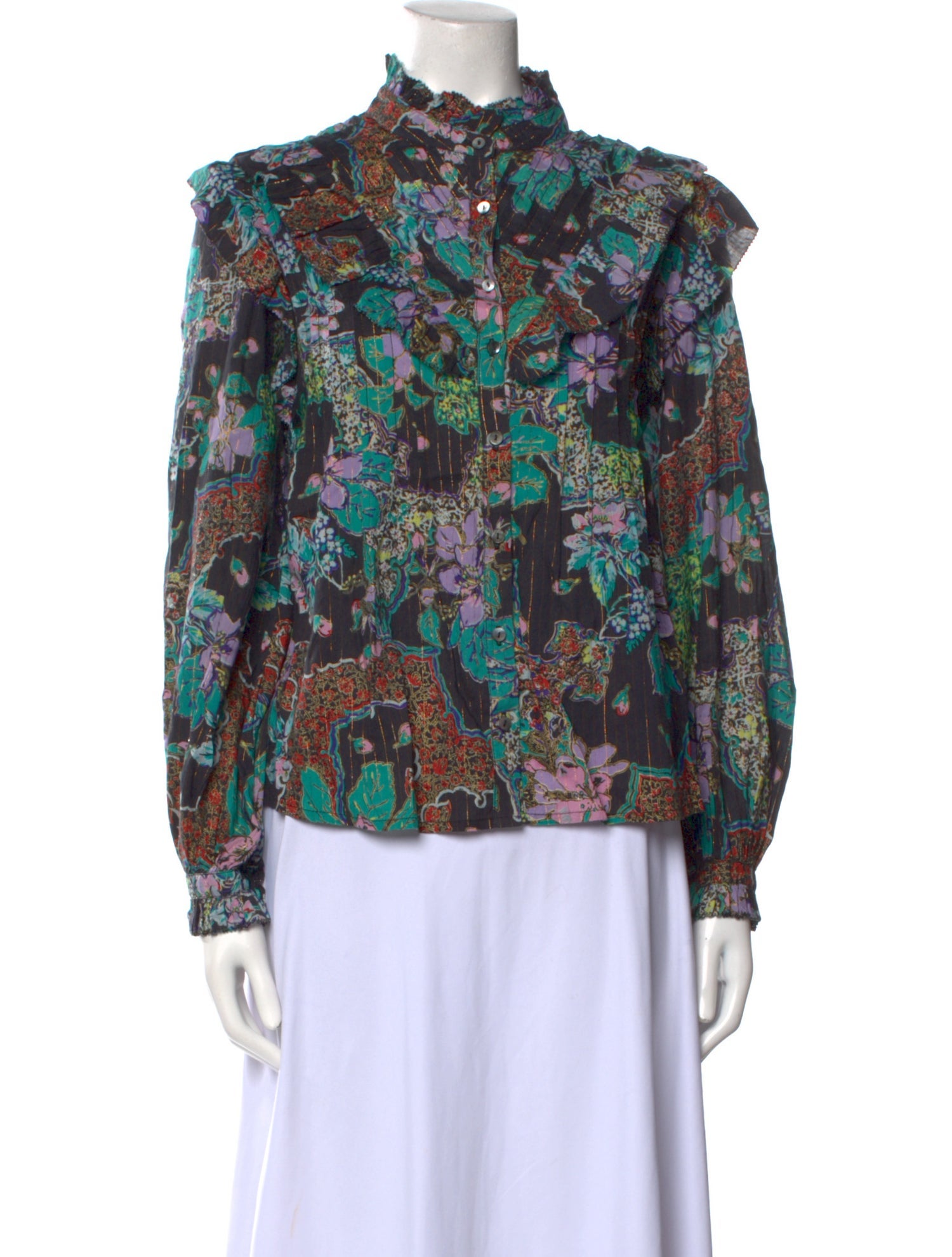 Love the Label Floral Print Mock Neck Blouse