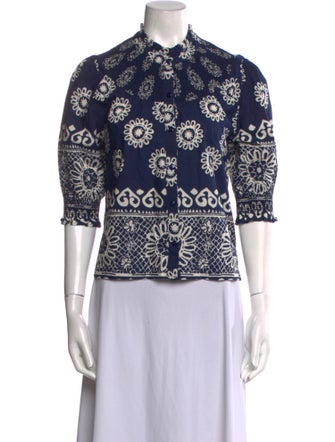 Love the Label Printed Mock Neck Button-Up Top