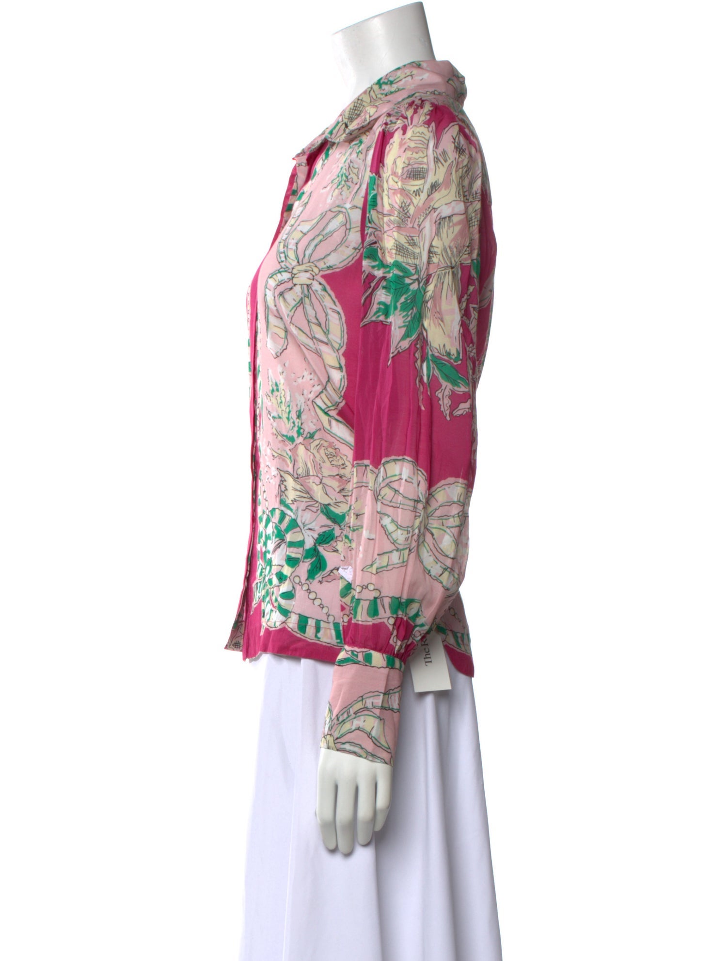 Love the Label Printed Long Sleeve Button-Up Top