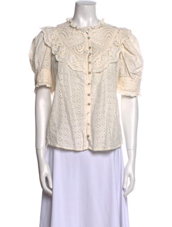 Love the Label Mock Neck Short Sleeve Button-Up Top