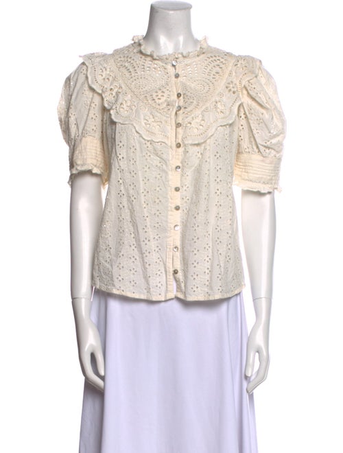 Love the Label Mock Neck Short Sleeve Button-Up Top