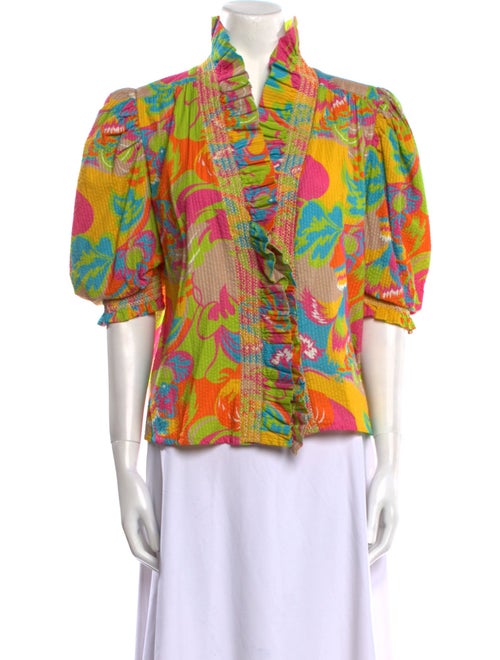 Love the Label Printed Mock Neck Button-Up Top