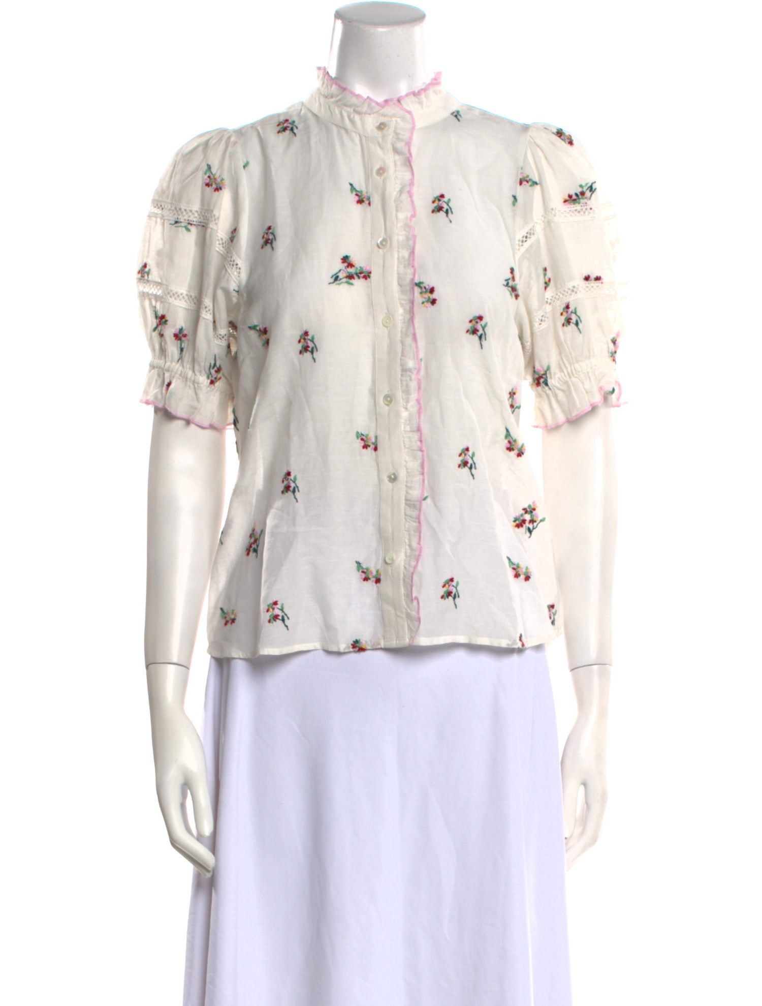 Love the Label Floral Print Mock Neck Button-Up Top