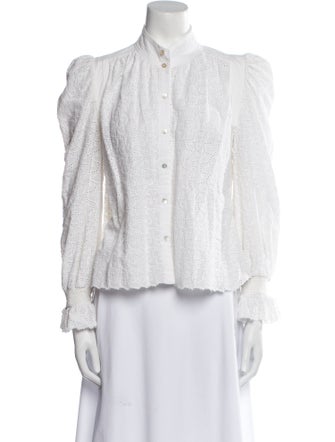 Love the Label Lace Pattern Mock Neck Button-Up Top