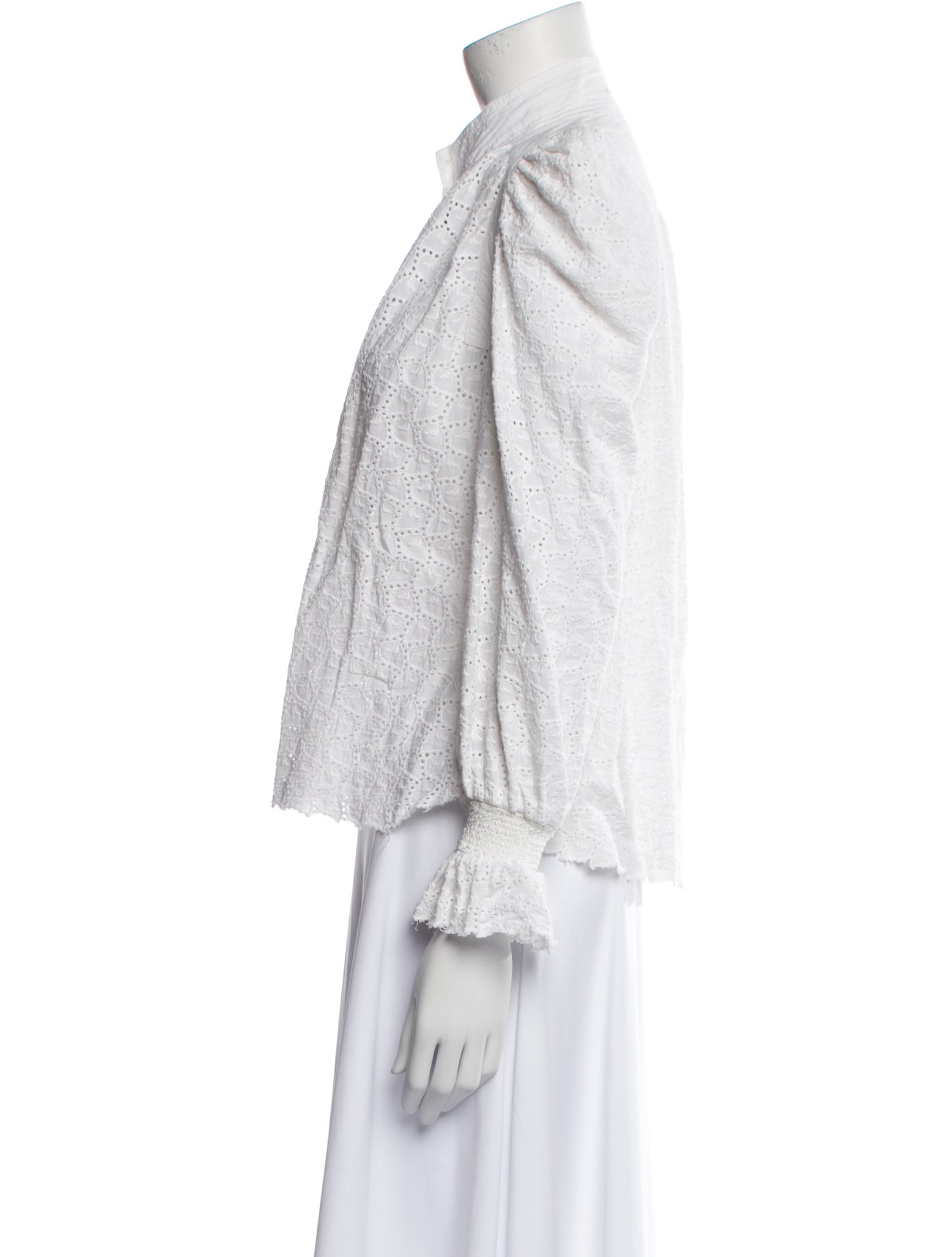 Love the Label Lace Pattern Mock Neck Button-Up Top