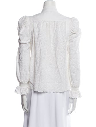 Love the Label Lace Pattern Mock Neck Button-Up Top