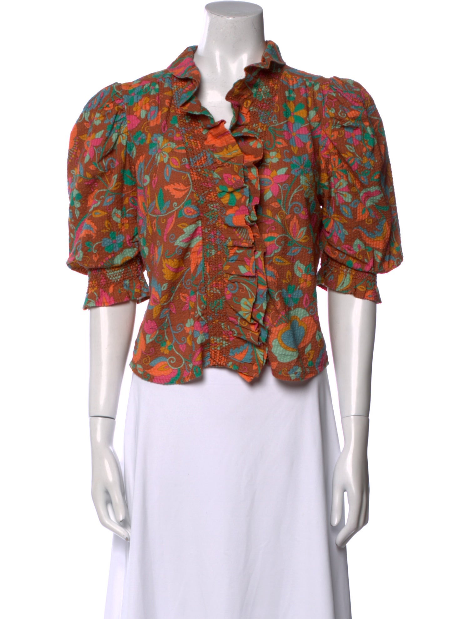 Love the Label Floral Print Three-Quarter Sleeve Crop Top