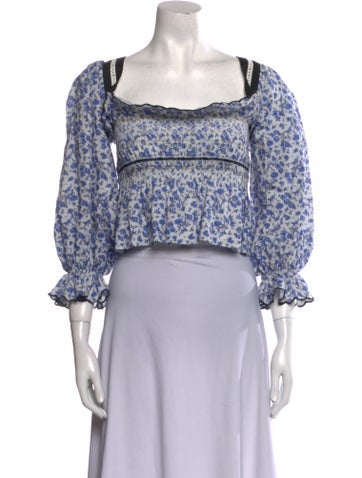 Lug Von Siga Tops Floral Print Square Neckline Crop Top L